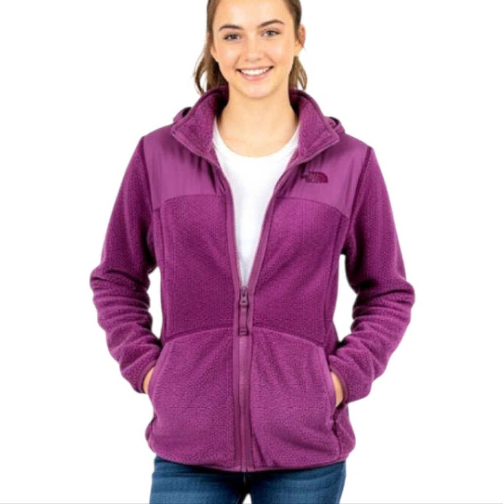 The North Face Girls Reversible Hooded Jacket Fuschia Fleece Zip Front XL